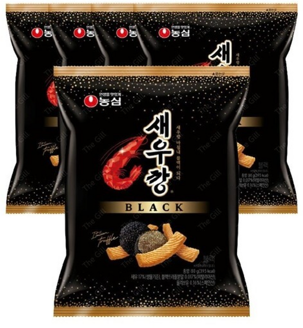 농심 새우깡 블랙 80g / 새우과자 스낵, 5개