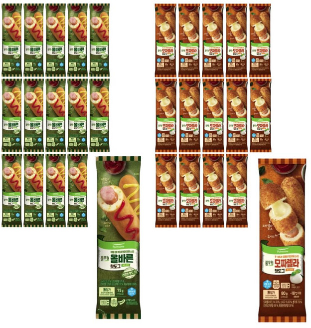 야식 간식 풀무원 모짜렐라 치즈 소시지 + 야채 빵 올바른 핫도그, 90개, 75g