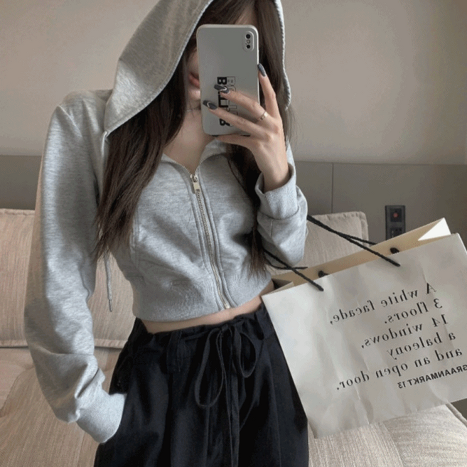 [베이지 핑크 당일출고]셀리 크롭 후드 집업