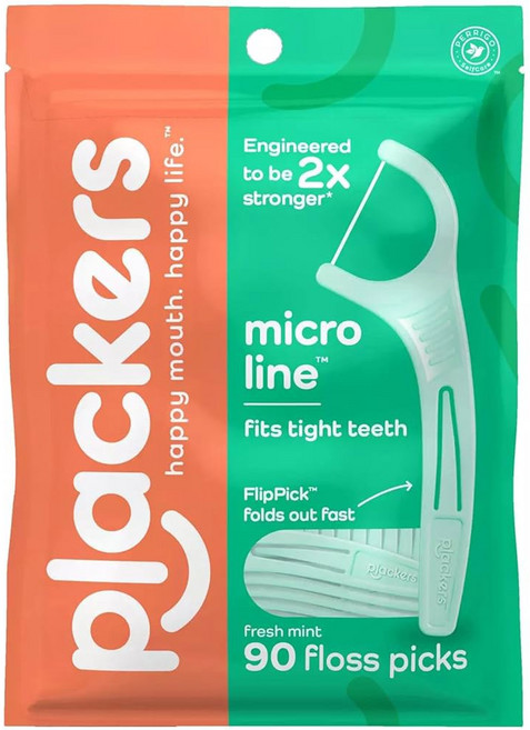Plackers 마이크로 민트 치실 픽 90개 (3팩), 1개, 90개입