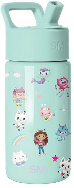 Simple Modern 아동용 서밋 빨대 뚜껑이 있는 물병 | 아기 상어 414ml(14온스) 스테인리스 스틸 컵 단열 텀블러 유아 학교용 | 아기 상어 친구들, 개비의 인형의 집: 개비의 친구들
