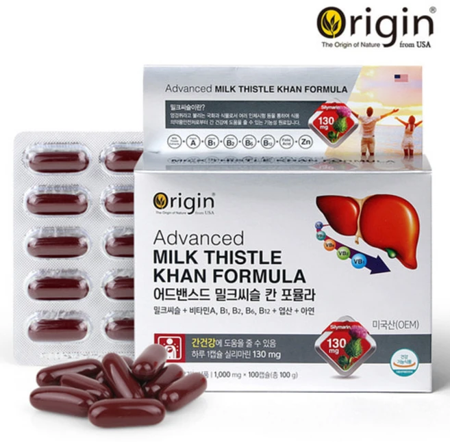 오리진 Origin 어드밴스드 밀크씨슬 칸 포뮬라 (1 000mg*100캡슐), 100정, 1박스 - 쿠팡