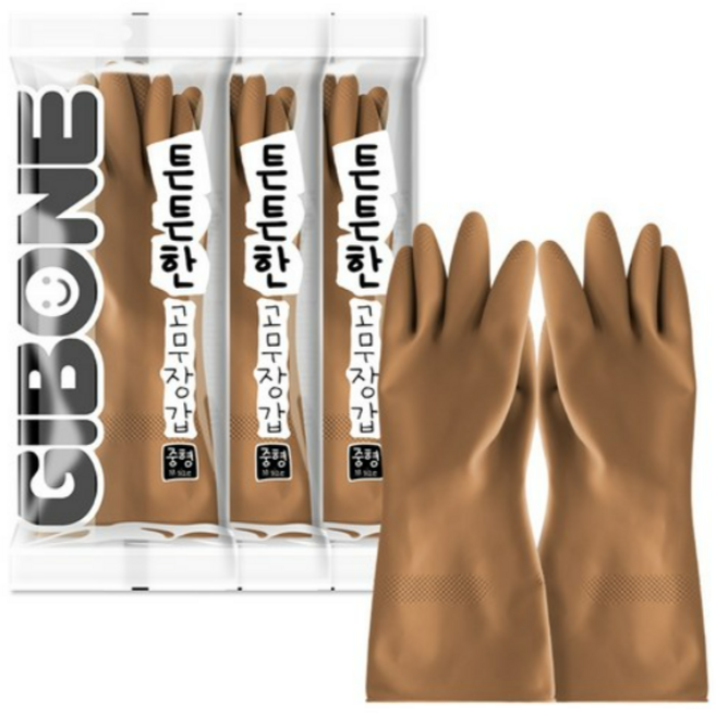 기본에 튼튼한 고무장갑, Beige, 중(M), 6개