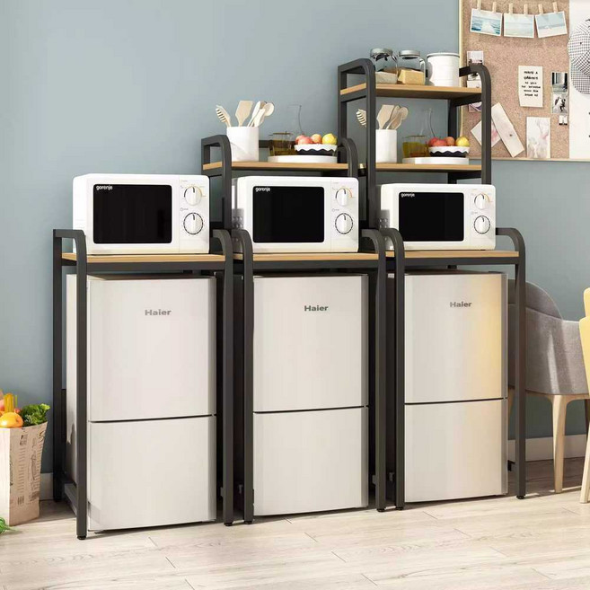 냉장고 선반 전자레인지 받침대 미니 수납 다층 소형 보관함 렌지 다이, 50x50x90 블랙 프레임 1단, 50x50x90 블랙 1단