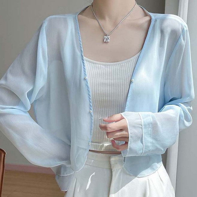 TKX 여성용 얇은 가디건 V넥 긴팔 심플 데일리 아우터 루즈핏 봄 여름 가벼운 자켓