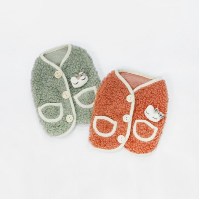 뽀글이 단추 조끼 애견의류 강아지옷, 1개, 올리브