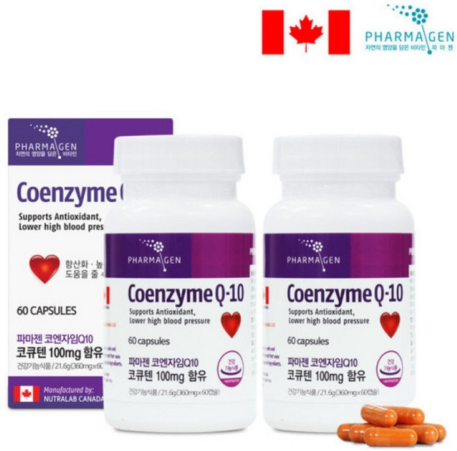 코엔자임 Q10 항산화제 코큐텐 100mg 캡슐 항산화 건강 영양제 남성 여성 활력 보조제 혈압 관리 기능식품 코큐10 코앤자임 큐텐 COQ10, 2개, 60정
