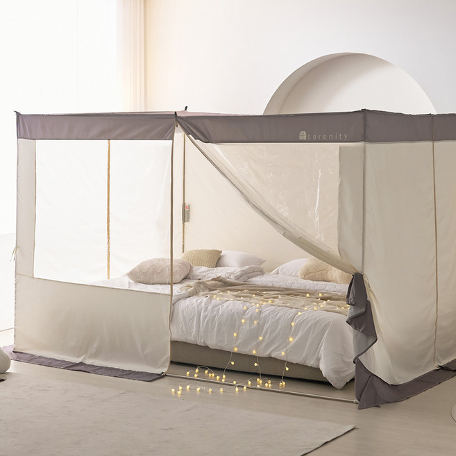 알뜨리 클래식 사각 난방 텐트 세트(스텐봉포함) 바람막이 침대 캐노피 실내 방풍 방한 단열 수면텐트 우풍차단