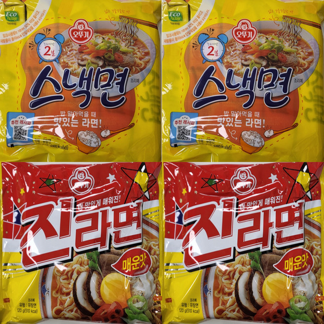 오뚜기 스낵면 10p + 진라면 매운맛 10p, 20개