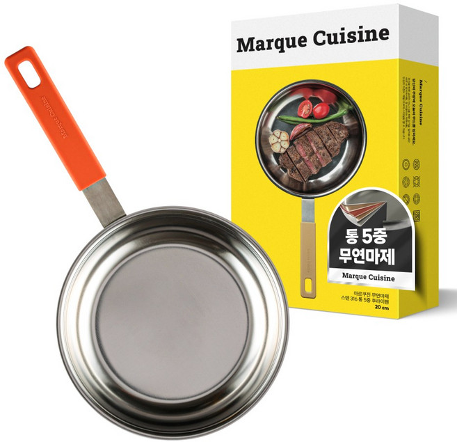 마르쿠진 인덕션 겸용 무연마제 통5중 316 스테인리스 후라이팬 + 실리콘 손잡이 커버 세트 벨벳레드, 1개, 20cm