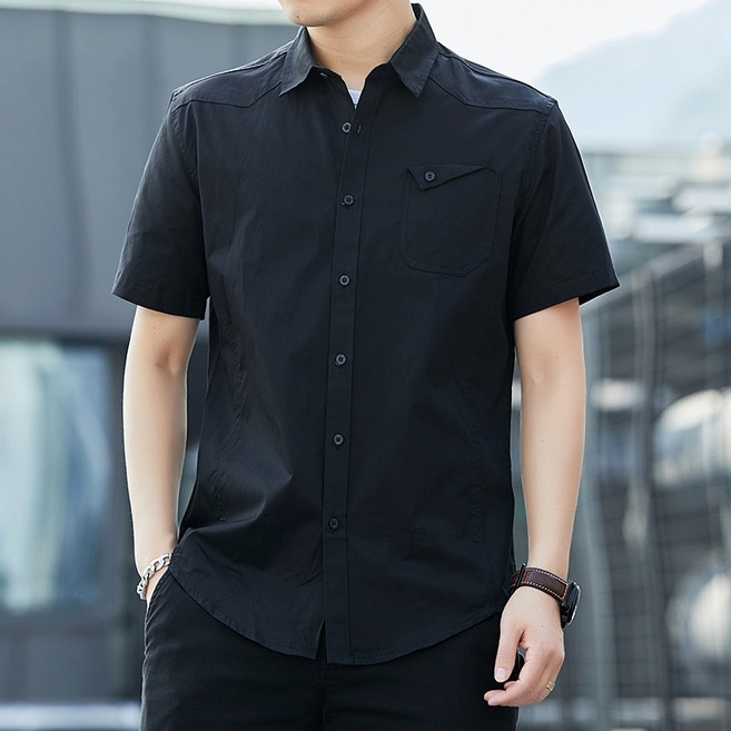 LARGE STORE 韓版修身軍裝短袖襯衫