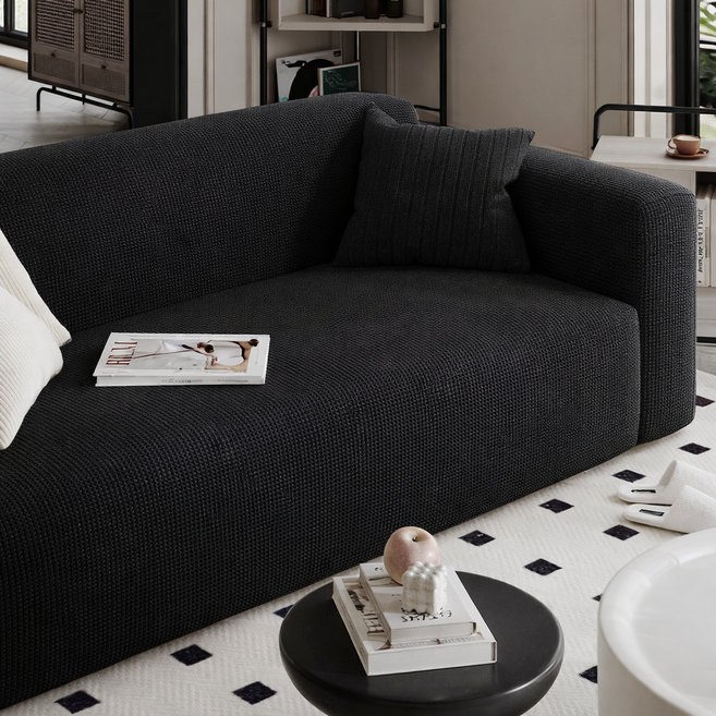 [먼지없는] 아로무드 와플 소파커버 + 자체제작 고정 스펀지, 블랙, 1개