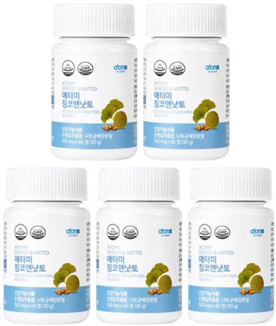 애터미 징코앤낫토 기억력 혈행개선 도움 500mg X 60정 5개