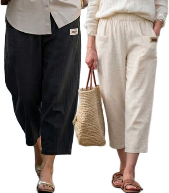 민든 여성 여름 바지 린넨 카프리 2종 세트