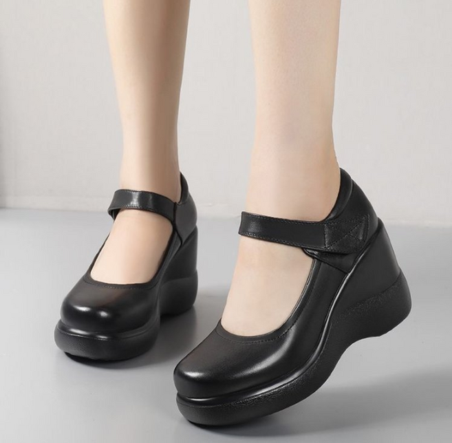 쌍천라운드 힐 웨지 가보시 단화 빅사이즈 송편 통굽 중장년 엄마 신발 여자 구두 Y25090514