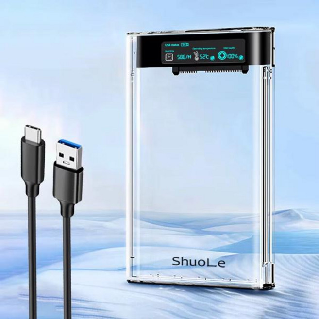 USB3.2 2.5 외장형 HDD 케이스 5Gbps 투명 하드 디스크 케이스 하드 드라이브 인클로저 노트북 PC용 SATA HDD SSD 보관 케이스USB3.2 2.5 Extern, 한개옵션1, 01 Display