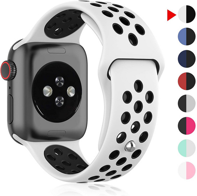 Apple Watch 38mm 42mm 40mm 44mm 소프트 실리콘 밴드 통기성 스포츠 실리콘 스트랩과 호환되는 시계 밴드, 화이트 / 블랙