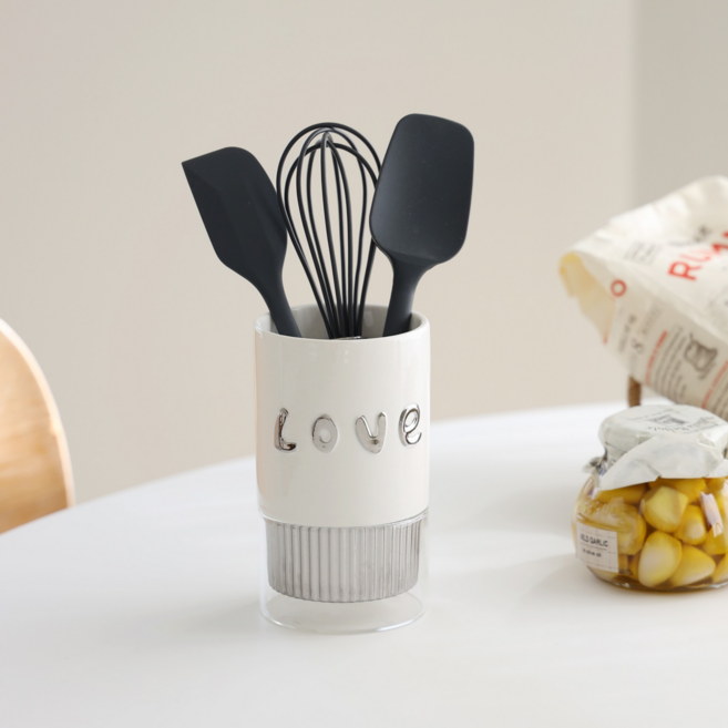 시그마홈 러브 인 파스텔 수저통, 1개, 화이트