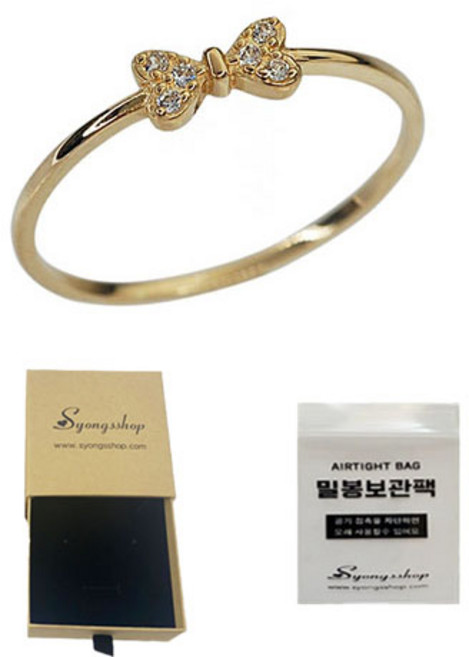 숑스샵 리본 큐빅 은반지 14k골드 실버925 + 케이스 + 밀봉 보관팩