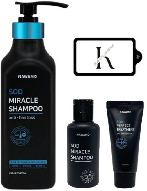 탈모 완화 기능성 나와모 샴푸 SOD 에스오디 샴푸450ml+샴푸30ml+트리트먼트30ml+케이블랙라벨 파우치, 미라클 샴푸, 1개, 450ml