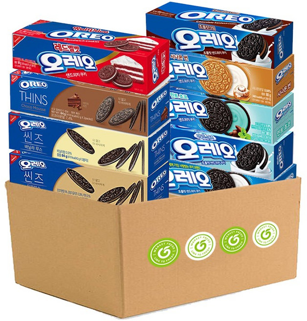 오레오 화이트 + 초콜릿 + 마일드스위트 + 바닐라무스 + 초코무스 + 티라미수 + 시나몬번 + 레드벨벳 + 민트초코, 100g, 9개