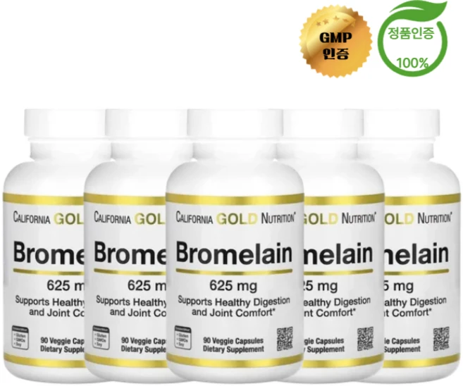 3+2 캘리포니아 골드 뉴트리션 브로멜라인 625mg 베지 캡슐 90정, 5개 - 쿠팡