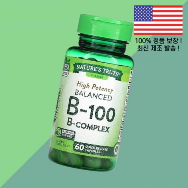 내추럴의 진실 밸런스드 B 100 고함량 퀵 릴리스캡슐 60정 Nature's Truth Balanced High Potency 60 Quick Release Capsules, 1개 - 쿠팡