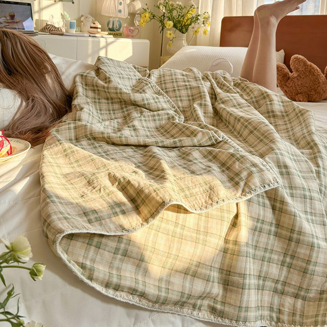 전면 면 이중 거즈 작은 담요 사무실 낮잠 담요 커버 담요 여름 에어컨 담요 얇은 순면 여름 시원한 이불 여름 담요