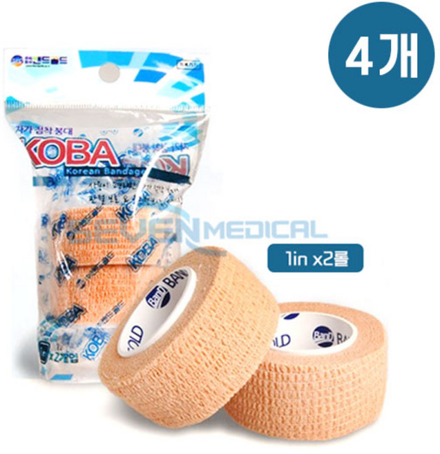 밴드골드 자가 점착 붕대 코바 (1인치X2개입) 압박붕대 탄력붕대, 2개입, 4개