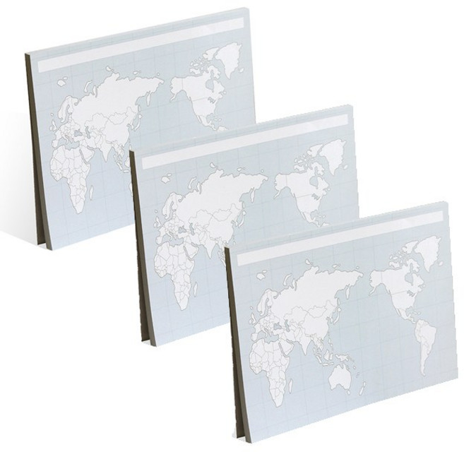 인디고 혼자 공부 지도 메모 패드, 세계지도, 50매, 3개