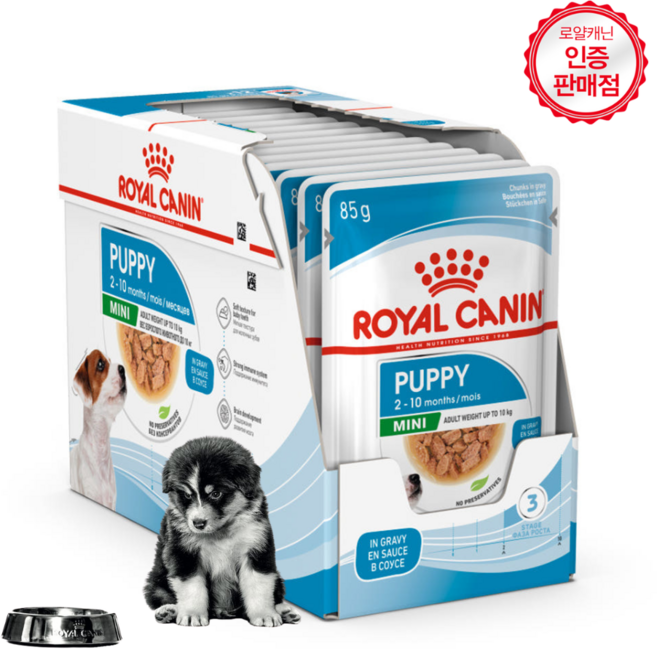 (12개)로얄캐닌 강아지 습식 사료 파우치 미니 퍼피, 12개, 85g, 혼합맛