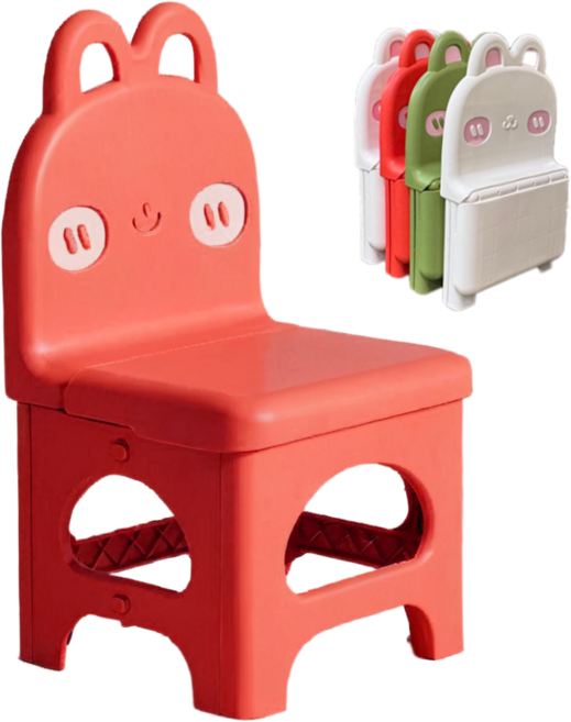 단쵸 아기 의자 어린이 캠핑 의자 유아 휴대용 체어 접이식 폴딩 키즈 토끼 공룡 경량, 1개, 토끼 레드