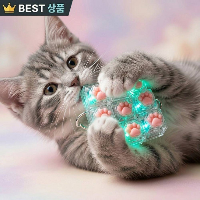 고양이 발바닥 발 led 9구 키캡키링 클리커 딸깍이 + 케이스포함 가방키링 자동차열쇠 고리, 1개, 클리어 투명