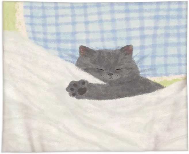 [비소구리] 잠자는 귀여운 고양이 강아지 침실 벽 패브릭 포스터, 잠자는 고양이