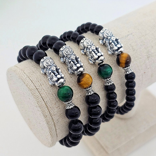 스타일돈나 부귀영화 순은 99.9 실버 비휴 천연석 팔찌 오닉스 6mm/8mm 행운 염주