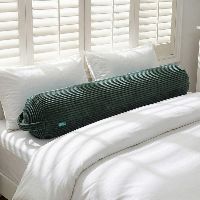 텍스스테드 클래식 코듀로이 원통 일자형 바디필로우 고밀도폼 긴베개, 딥 그린