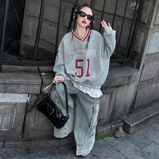 인싸모여 여아 초등 루즈핏 맨투맨 티셔츠