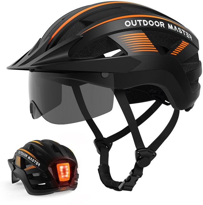 OutdoorMaster 고글 자전거 헬멧 후미등 전기 전동킥보드 헬멧 스포츠 헬멧, 검은색, 1개