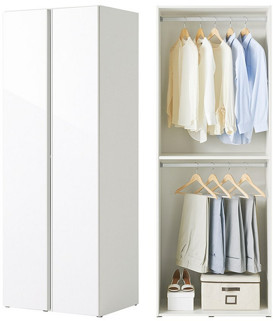 한샘 샘베딩 클로즈 옷장 80cm(높이216cm) 2단행거형 6종, C형 : 크림화이트도어+화이트몸통(C)