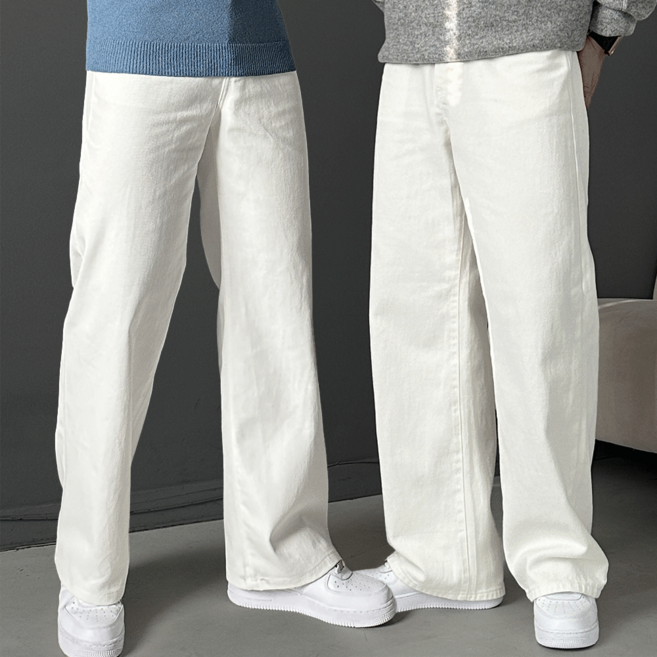빅사이즈면바지 텐퍼 와이드 면 원단 바지 남자 화이트 코튼 팬츠 코디