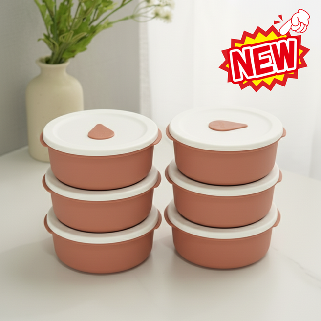 소노리떼 국산 실리콘 냉동밥보관용기 전자레인지 밥 소분 용기 밥팩 원형 400ml, 피치베이지, 6개