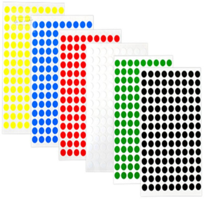 라이프리마켓 원형스티커 지름8mm 7매 흰색원형스티커, 검정색