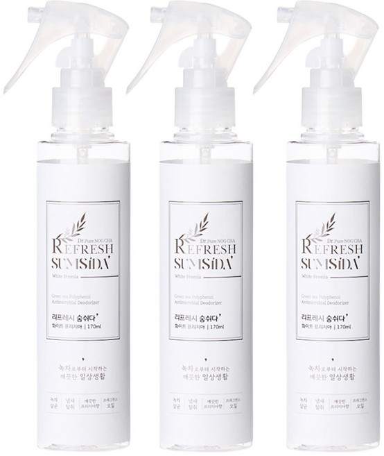 리프레시숨쉬다 강력 섬유 실내 범용탈취제 냄새제거, 3개, 170ml