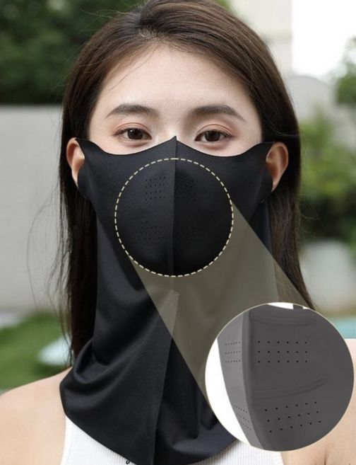 아이스 쿨링 자외선 차단 마스크 목 가리개 여성용 골프 등산 낚시 야외활동 숨쉬는 메쉬 넥커버, 블랙, 1개