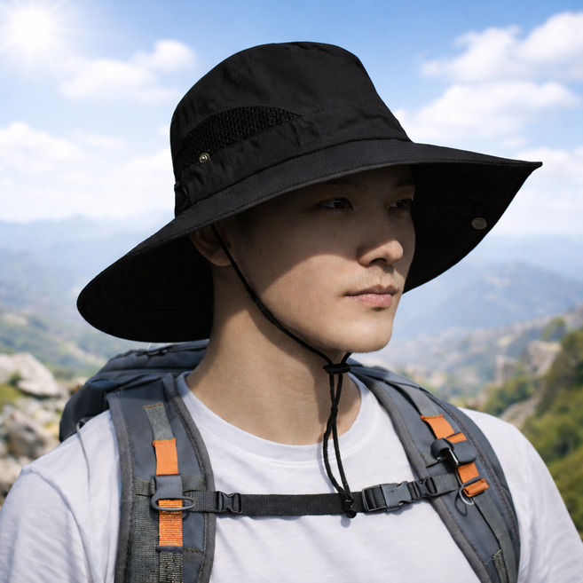 모던셀렉 시원통풍 바람고정 등산 모자, 블랙