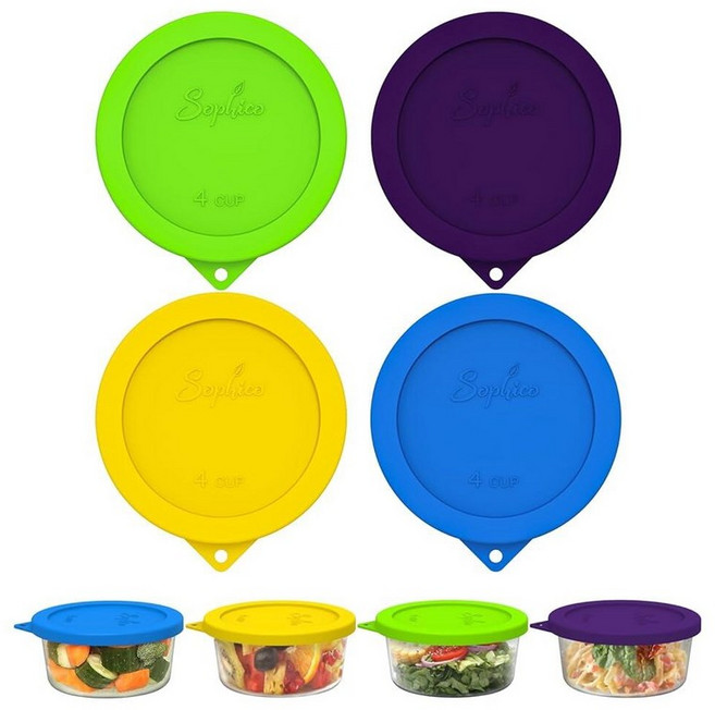 SOPHICO Sophico Anchor Hocking 및 Pyrex 7201-PC 유리 그릇용 4컵 원형 실리콘 보관 커버 뚜껑 교체용(용기 미포함) (네이비 블루-2팩) 3, 믹스2