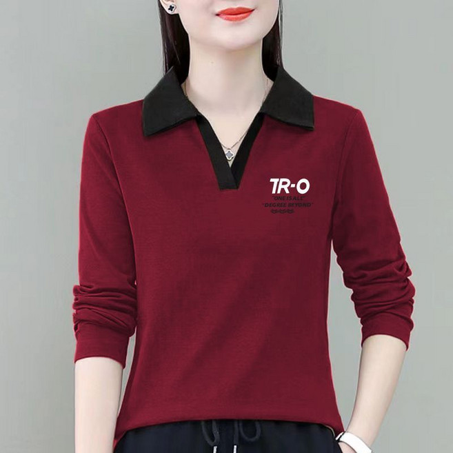 중년 여성 폴로넥 긴팔티 봄가을 캐주얼 순면 터틀넥 티셔츠 겨울 데일리 코디 이너티 상의 LJX