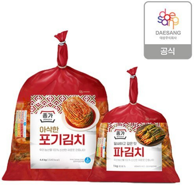 종가 아삭한포기김치 4.4kg + 파김치 1kg, 1세트, 5.4kg