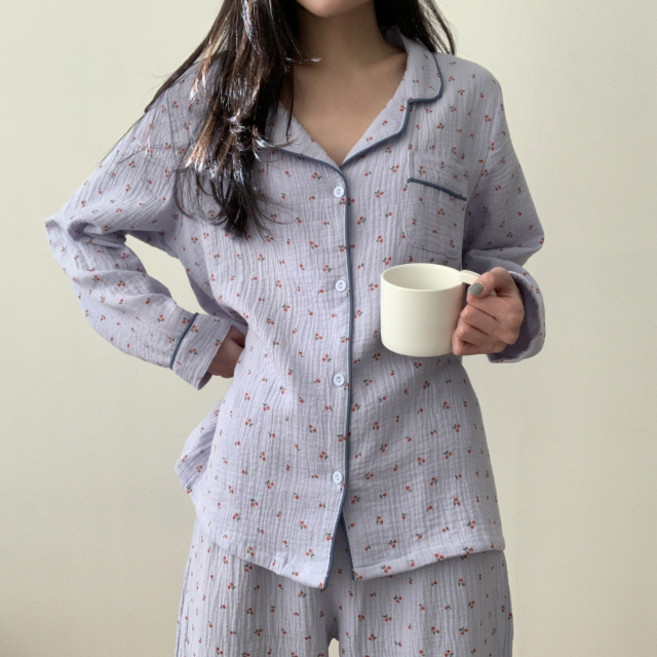 [비마이뮤즈] [당일출고/무배] 체리 생크림 요루면 투피스 긴팔 홈웨어 여성 잠옷 파자마 3color