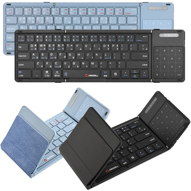 크로셀 CROCELL C-Flip Hybrid Touch 하이브리드 터치 접이식 무선 블루투스 키보드 (블랙), 블루, 제조사축